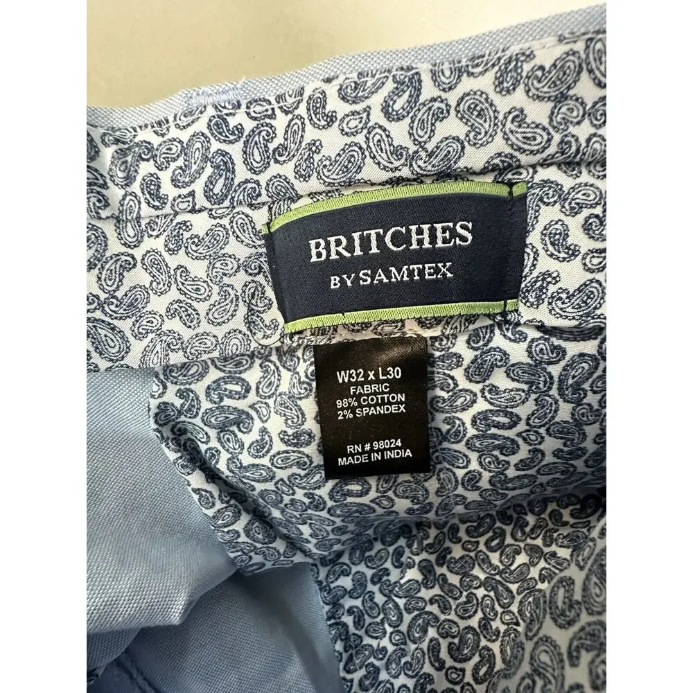 Britches By Samtex Slim Fit Pants Mens 32x30 Blue Cotton Lightweight Work NEW